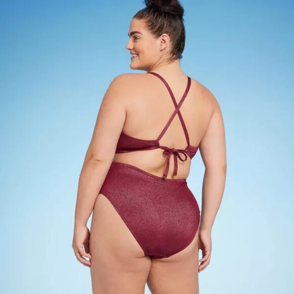 Shade & Shore Burgundy Swimsuit - Picture 2 of 2
